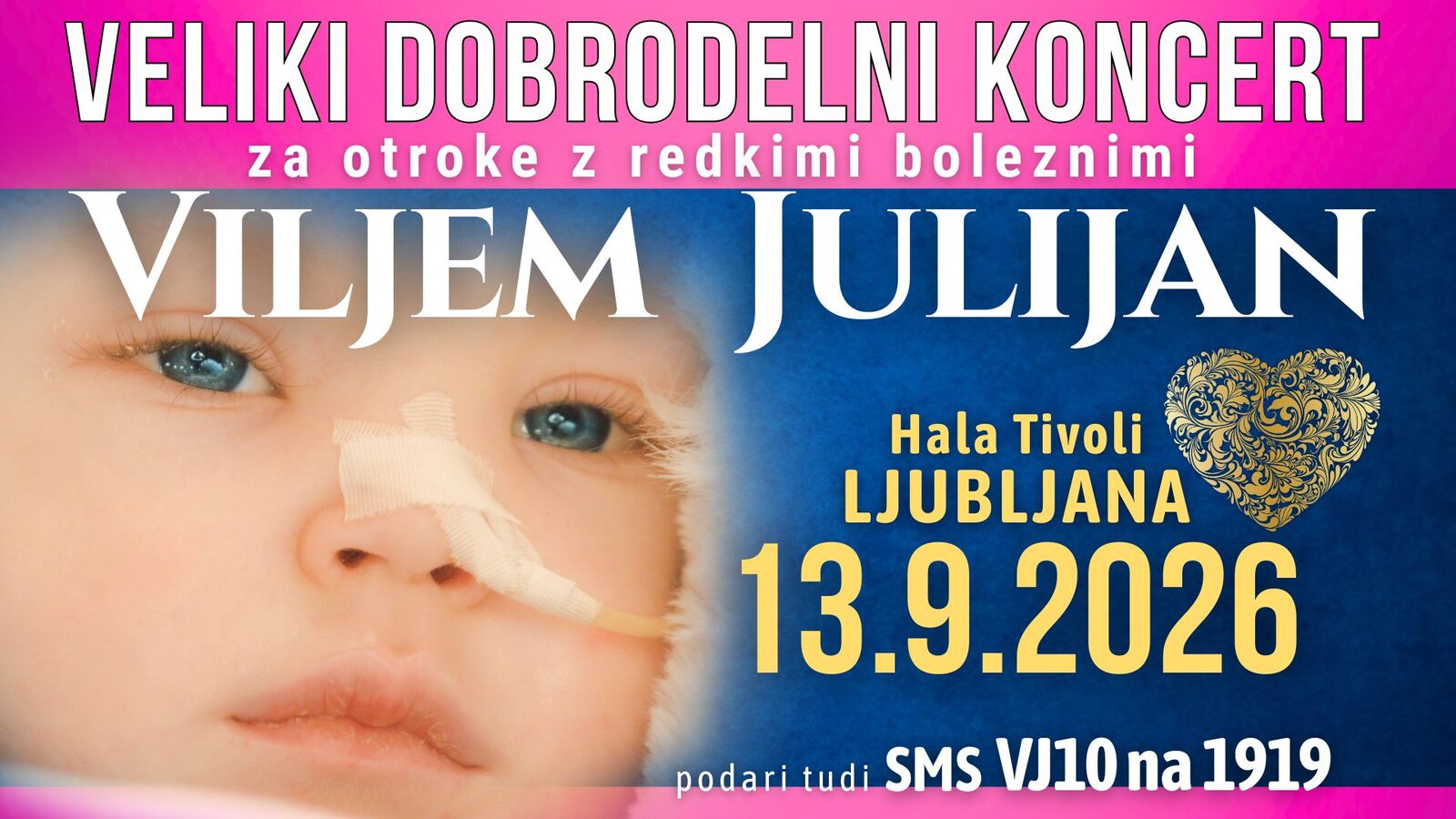Uradni plakat velikega dobrodelnega koncerta Viljem Julijan 2026